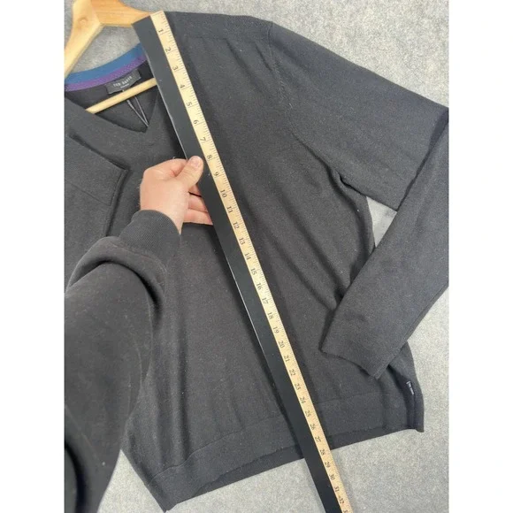 Ted Baker Sweater Mens 2XL Black Wool V Neck Textured Detail Lightweight NWT - Picture 8 of 16